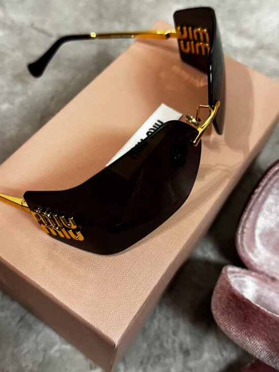 Miu Miu Rimless Gold Logo Sunglasses Full Kit